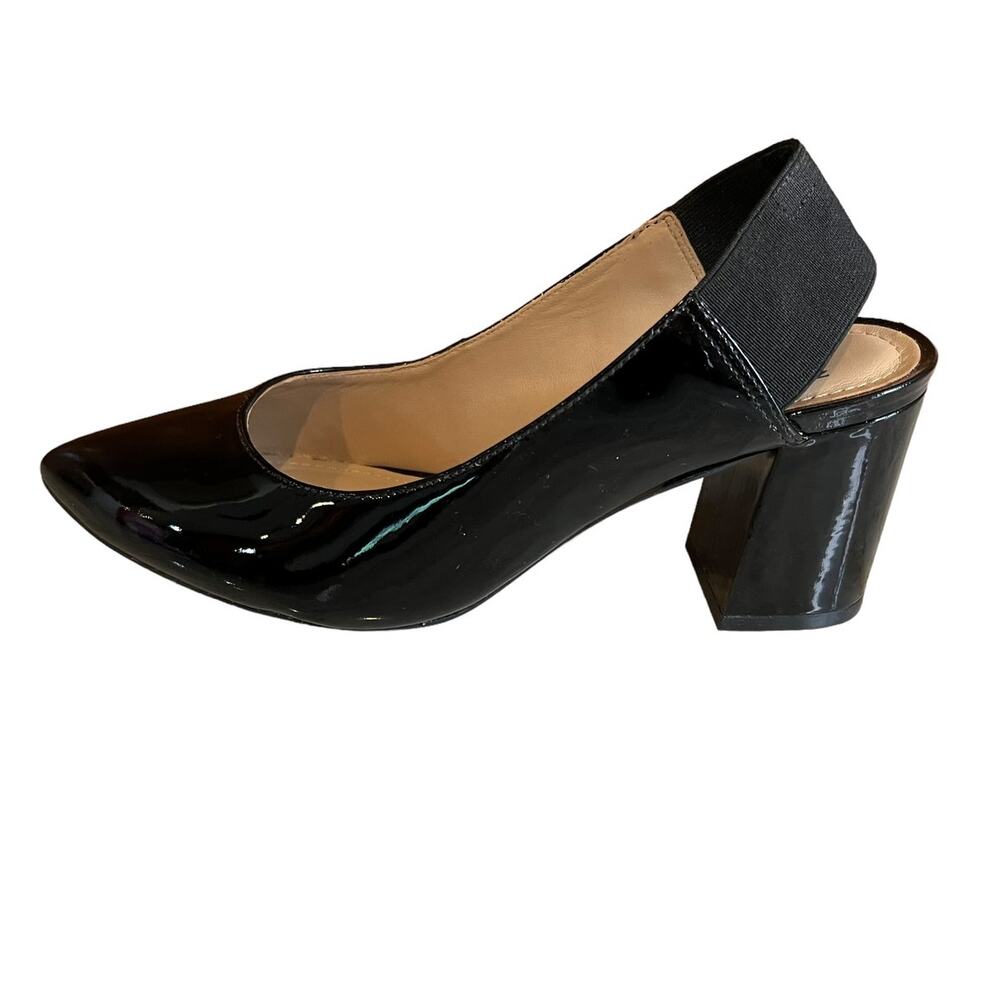 Johnston & Murphy Black Pointed Toe Patent Leather Slingback Heels